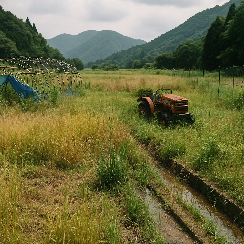 山間の町の耕作放棄地