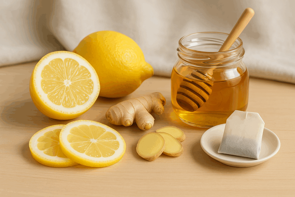 レモンと生姜を合わせたはちみつティーの材料